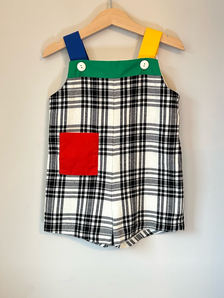 Classic Vintage Plaid Colorblock Jon Jon Shortalls Size 4